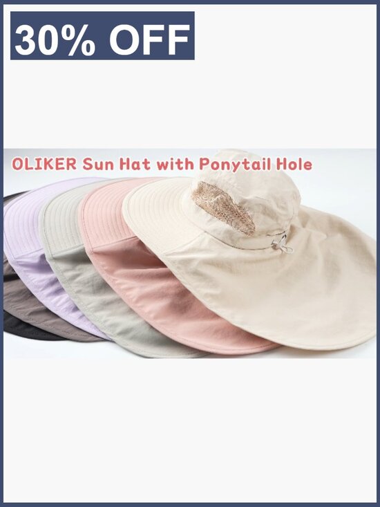 Wide Brim Bucket Hat with Ponytail Hole for Hiking Beach Fishing Running main image 6